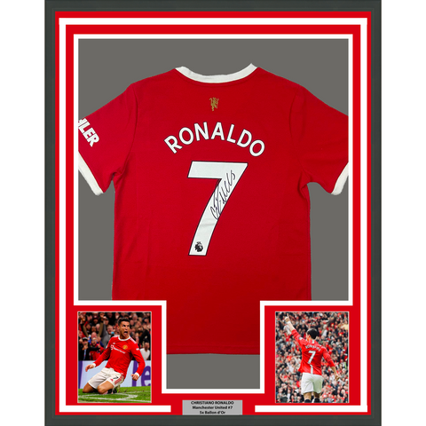 Framed Autographed Cristiano Ronaldo 33x42 Manchester Red Current Jersey BAS LOA