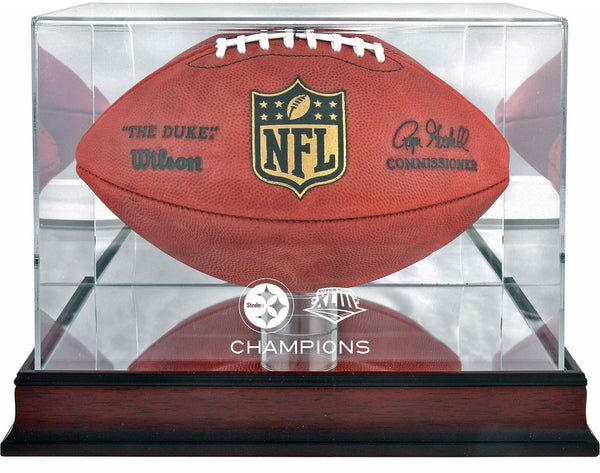 Pittsburgh Steelers Super Bowl XLIII Champs Mahogany Football Logo Display Case