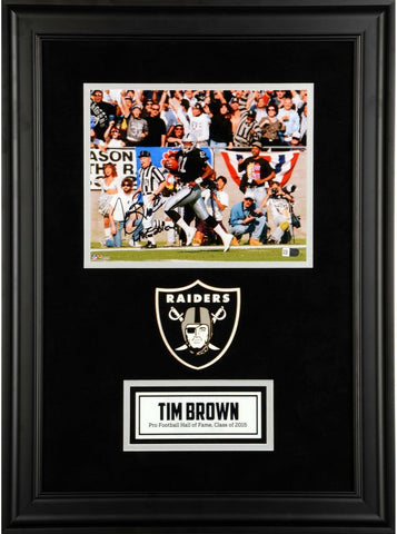 Tim Brown Oakland Raiders Deluxe Framed Signed 8x10 Running Photo & HOF2015 Insc