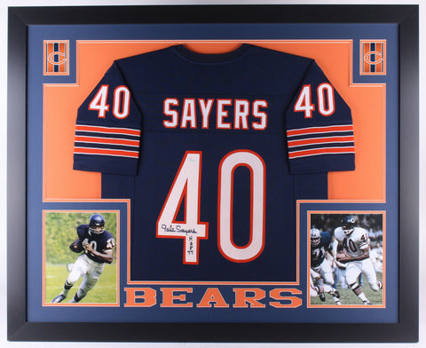 Gale Sayers Signed Bears 35x43 Custom Framed Jersey Inscribed "HOF 77" (JSA COA)