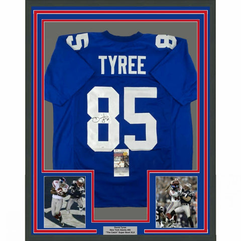 FRAMED Autographed/Signed DAVID TYREE 33x42 New York Super Bowl Jersey JSA COA