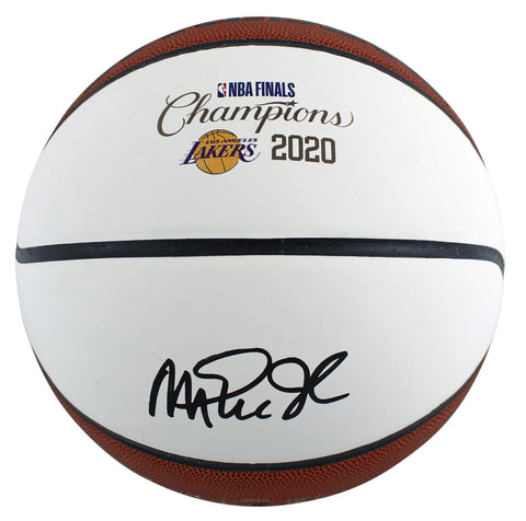 Lakers Magic Johnson Signed 2020 Champion Logo White Panel Basketball BAS Wit