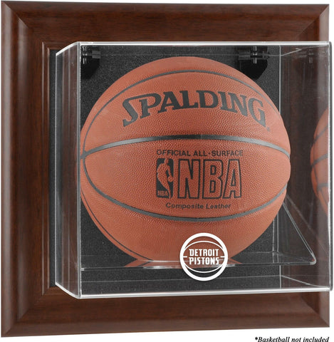 Detroit Pistons Brown Framed Wall-Mounted Team Logo Basketball Display Case