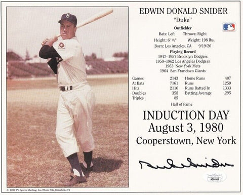 Duke Snider Signed Brooklyn Dodgers 8x10 Career Stat HOF Photo (JSA COA)
