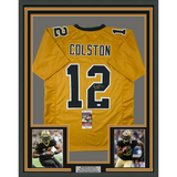 Framed Autographed/Signed Marques Colston 33x42 New Orleans Gold Jersey JSA COA
