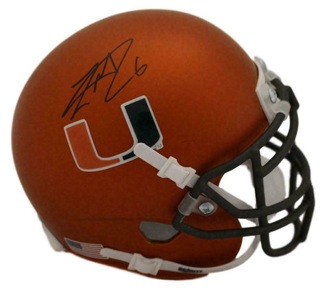 Lamar Miller Autographed Miami Hurricanes Schutt Orange Mini Helmet JSA 22693