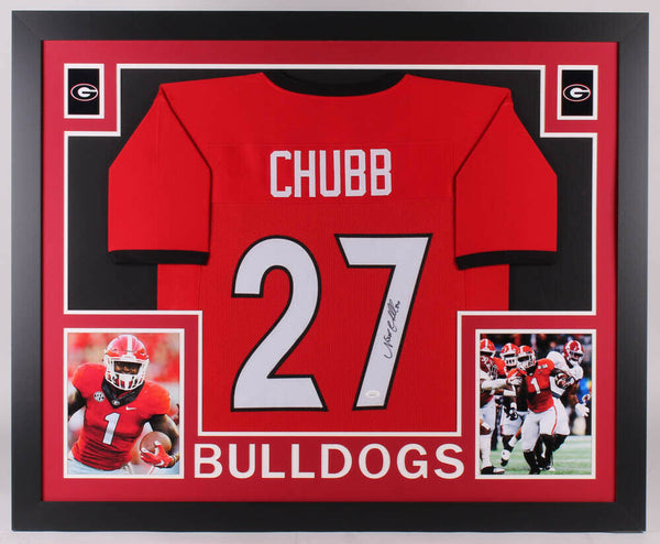 Nick Chubb Signed Georgia Bulldogs 35x43 Framed Jersey (JSA COA) Clv. Browns R.B