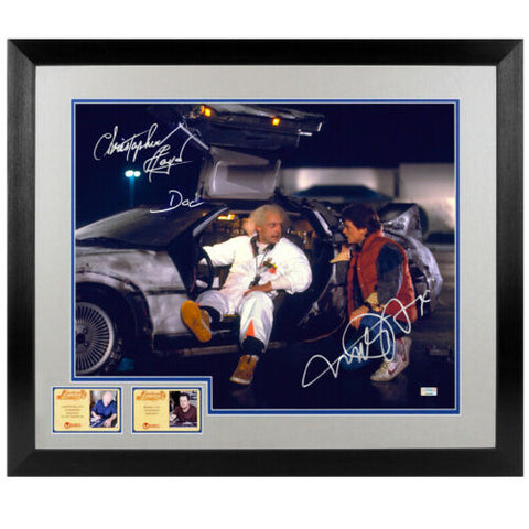 Michael J Fox & Christopher Lloyd Autographed Back to the Future Delorean 16x20 Framed Photo