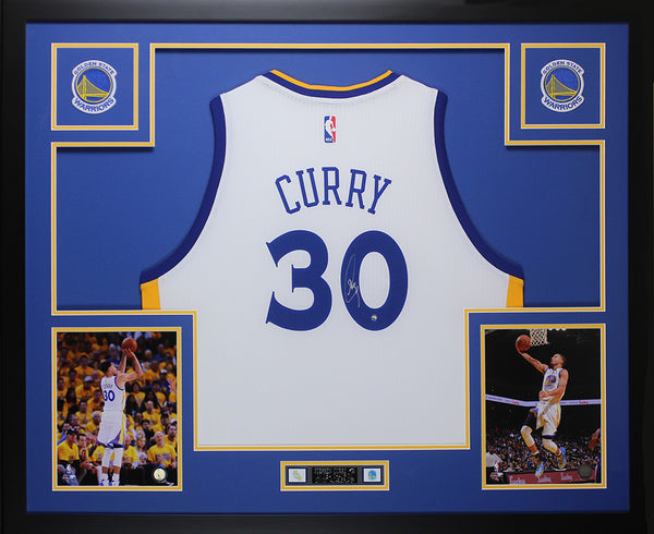 Stephen Curry Autographed & Framed White Warriors Jersey Auto Steiner COA D6-L