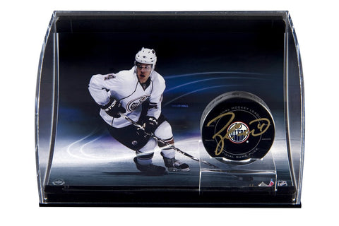 Taylor Hall Autographed Hockey Puck with Curve Display Case
