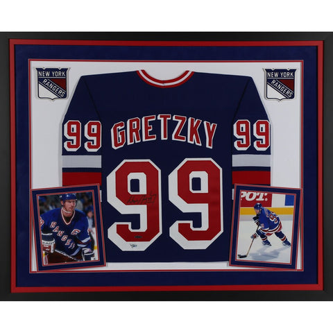 Wayne Gretzky New York Rangers Deluxe Framed Autographed Blue CCM Replica Jersey - Upper Deck