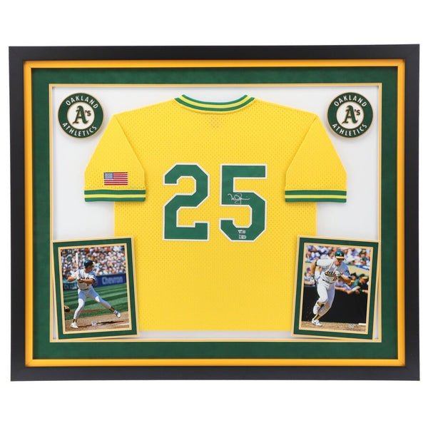 Mark McGwire Oakland Athletics Deluxe Framed Autographed Mitchell & Ness Yellow Replica Batting Practice Jersey