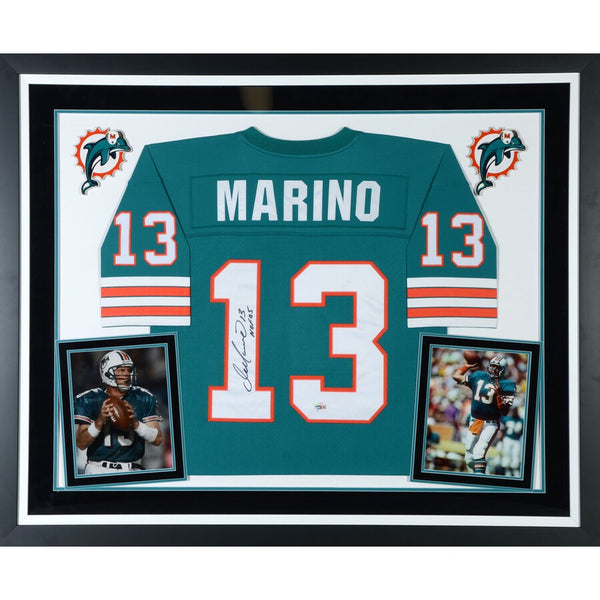 Dan Marino Miami Dolphins Deluxe Framed Autographed Mitchell & Ness Teal Replica Jersey with "HOF 05" Inscription