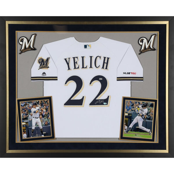 Christian Yelich Milwaukee Brewers Deluxe Framed Autographed White Majestic Authentic Jersey