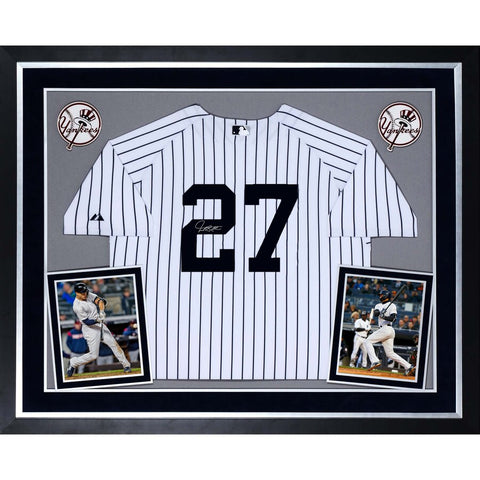 Giancarlo Stanton New York Yankees Deluxe Framed Autographed Majestic White Replica Jersey