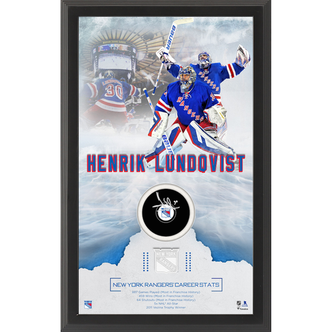 Henrik Lundqvist New York Rangers Framed Autographed Rangers Career Statistic Hockey Puck Shadowbox with Hockey Puck