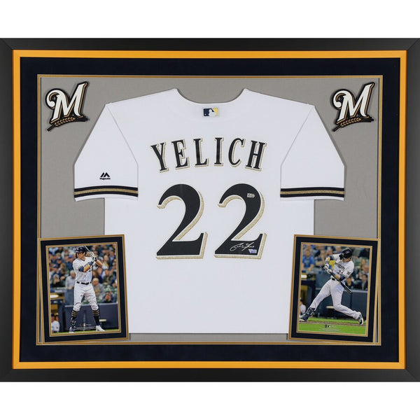 Christian Yelich Milwaukee Brewers Deluxe Framed Autographed White Majestic Replica Jersey
