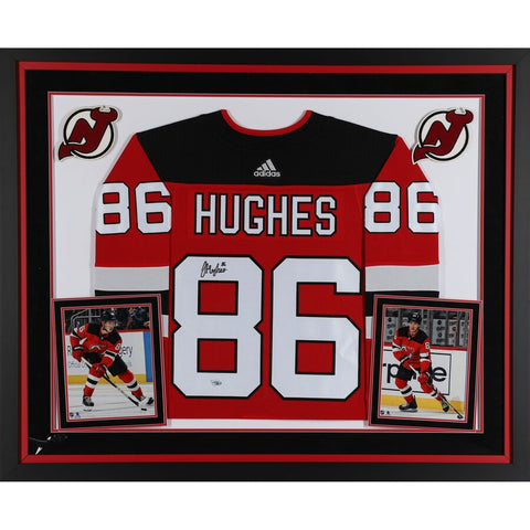 Jack Hughes New Jersey Devils Deluxe Framed Autographed Red Adidas Authentic Jersey