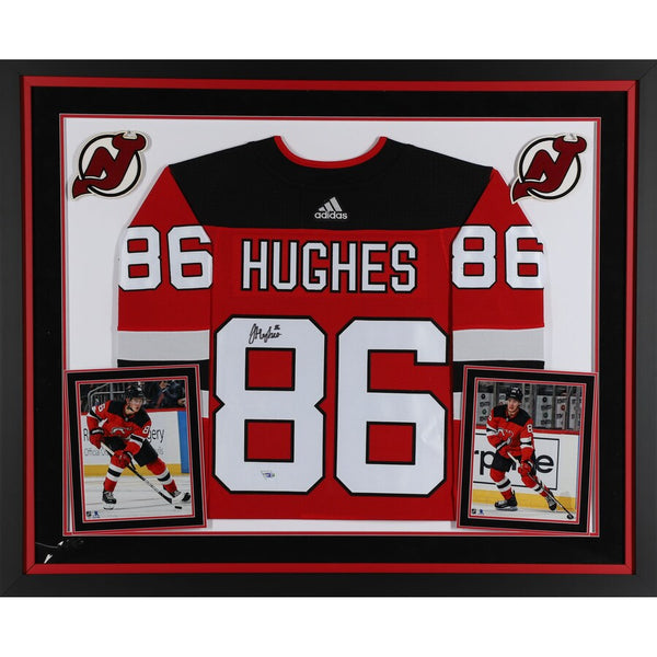 Jack Hughes New Jersey Devils Deluxe Framed Autographed Red Adidas Authentic Jersey