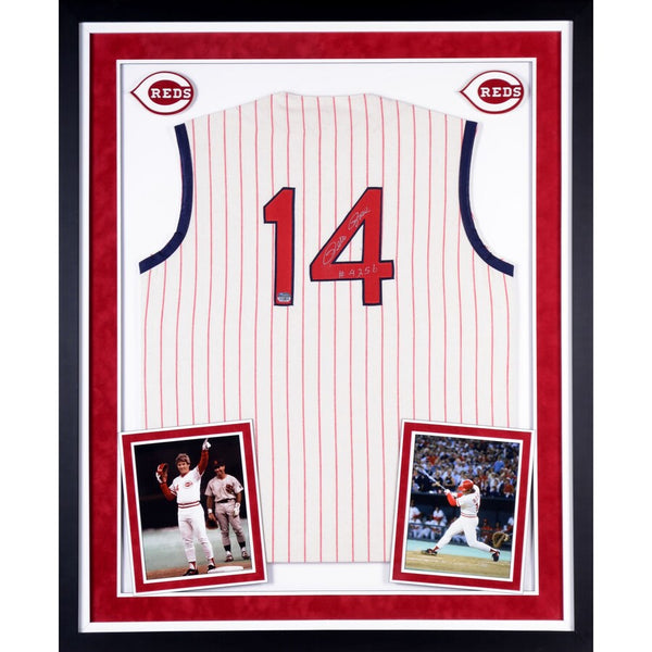 Pete Rose Cincinnati Reds Deluxe Framed Autographed 1963 Home Creme Jersey with 4256 Inscription