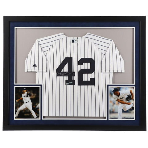 Mariano Rivera New York Yankees Framed Autographed White Majestic Authentic Jersey with "HOF 2019" Inscription