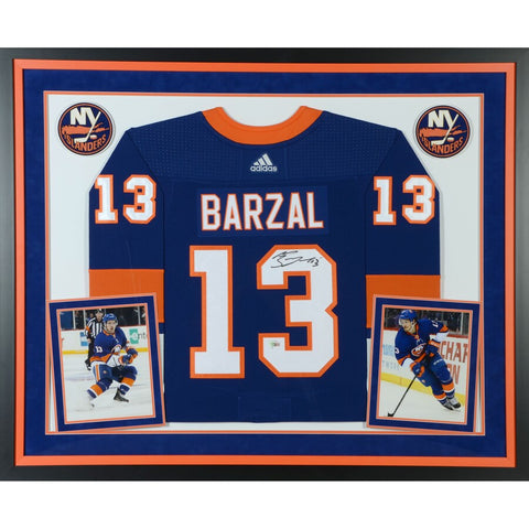 Mathew Barzal New York Islanders Deluxe Framed Autographed Blue Adidas Authentic Jersey