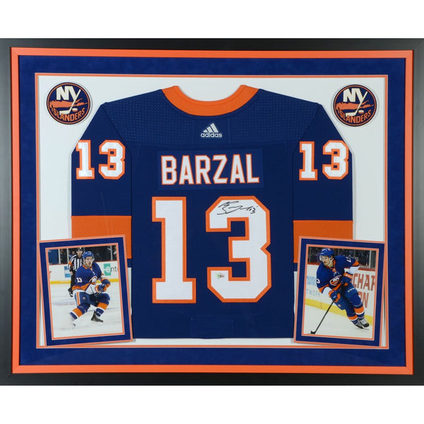 Mathew Barzal New York Islanders Deluxe Framed Autographed Blue Adidas Authentic Jersey