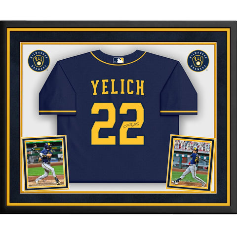 Christian Yelich Milwaukee Brewers Deluxe Framed Autographed Blue Majestic Replica Jersey