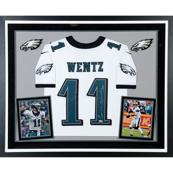 Carson Wentz Philadelphia Eagles Deluxe Framed Autographed Nike White Limited Jersey