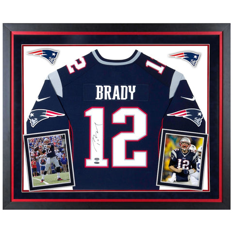 Tom Brady New England Patriots Deluxe Framed Autographed Nike Navy Limited Jersey