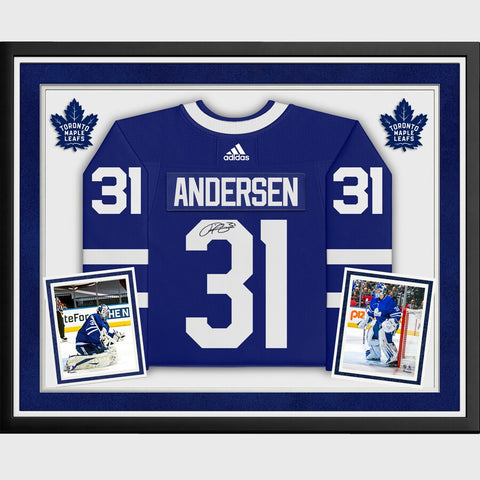 Frederik Andersen Toronto Maple Leafs Deluxe Framed Autographed Blue Adidas Authentic Jersey