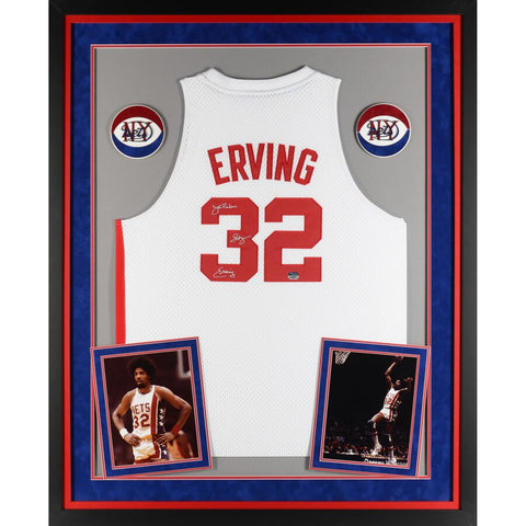Julius Erving New York Nets Deluxe Framed Autographed Adidas White Swingman Jersey with "Dr. J" Inscription