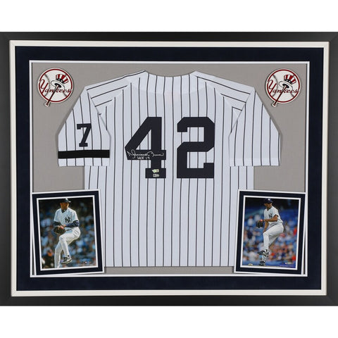 Mariano Rivera New York Yankees Deluxe Framed Autographed White Mitchell & Ness Jersey with "HOF 19" Inscription