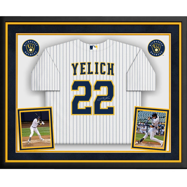 Autographed Christian Yelich Jersey - FRAMED 33x42 Blue BAS COA