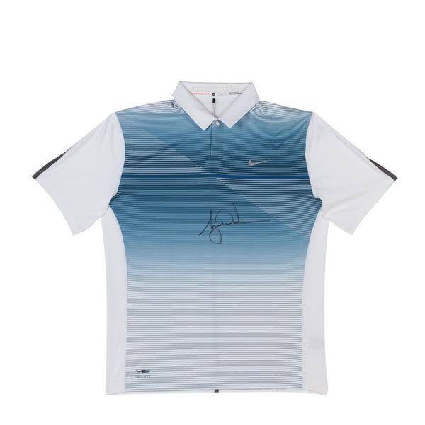 Tiger Woods Autographed Nike Dri-Fit Seasonal Bold Stripe White Polo
