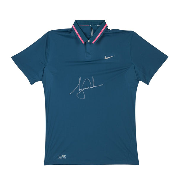 Tiger Woods Autographed Nike Space Blue Hyper Pink Metallic Silver Polo