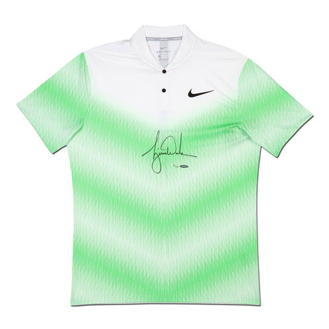 Tiger Woods Autographed Nike White Polo With Green Strike Pattern