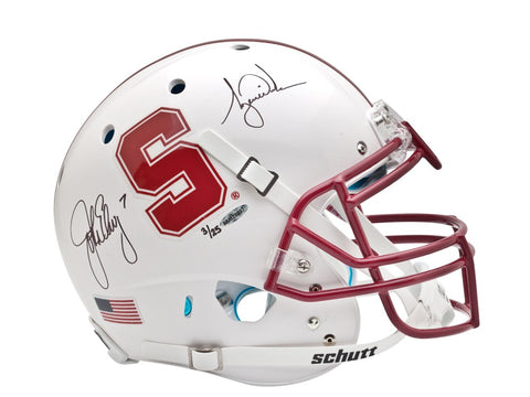 Tiger Woods & John Elway Autographed White Stanford Authentic Helmet