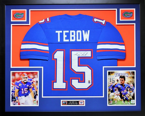 Tim Tebow Autographed and Framed Blue Gators Jersey