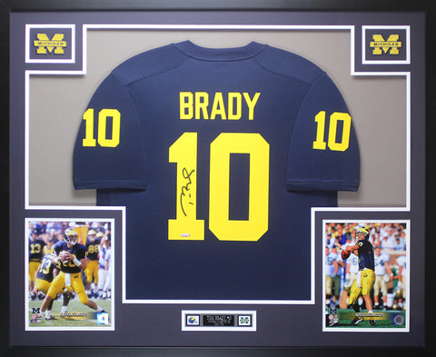 Tom Brady Autographed Framed Navy Michigan Wolverines Jersey