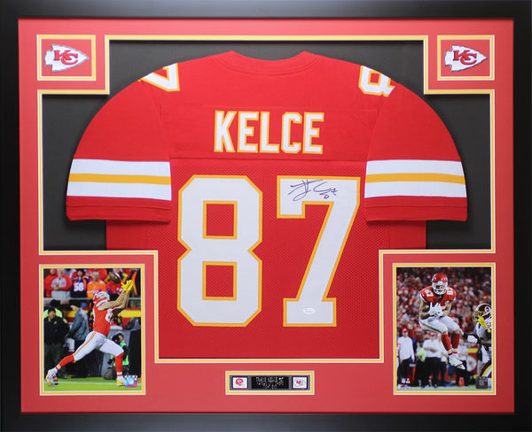 Travis Kelce Autographed Framed Red Kansas City Chiefs Jersey