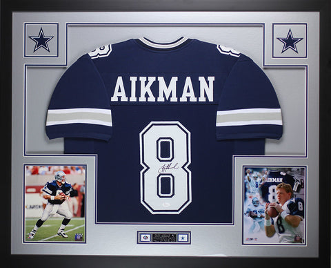 Troy Aikman Autographed and Framed Blue Cowboys Jersey