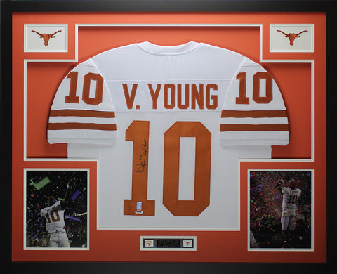 Vince Young Autographed and Framed White Longhorns Jersey