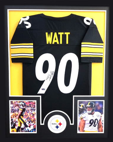 T.J. Watt Signed Framed Pittsburgh Steelers Black Custom Jersey